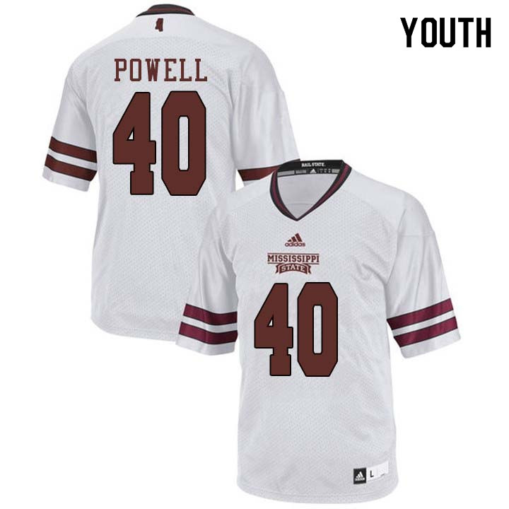 Youth #40 Wyatt Powell Mississippi State Bulldogs College Football Jerseys Sale-White - Click Image to Close